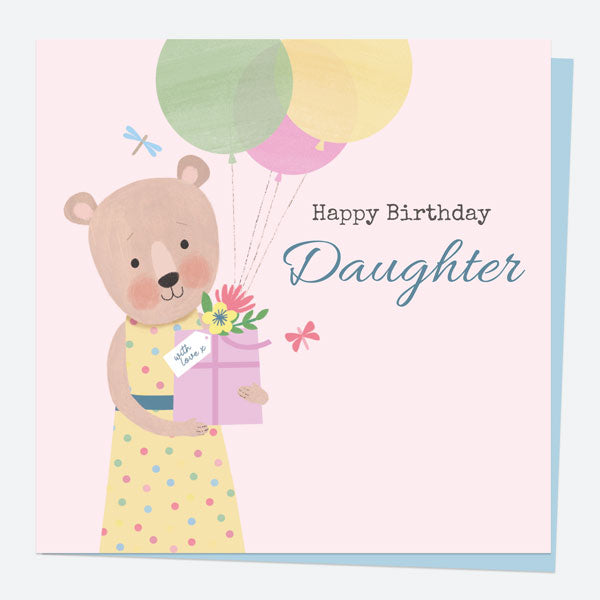 Daughter Birthday Card - Dotty Bear - Balloons - Happy Birthday Daughter