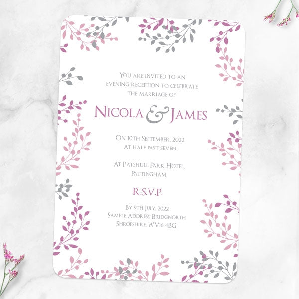 Delicate Leaf Border Evening Invitation