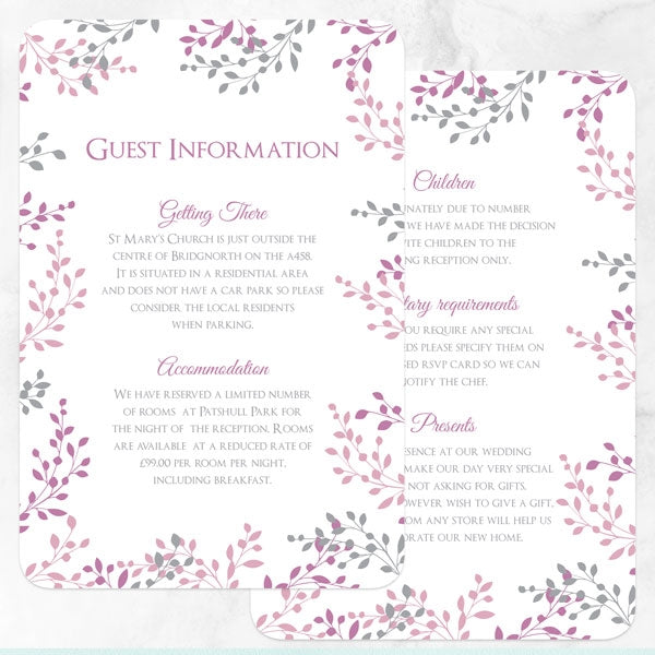 Wedding Guest Information Card Template