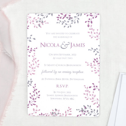 Delicate Leaf Border Wedding Invitation