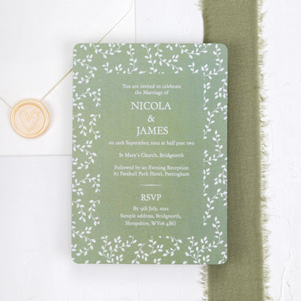 Delicate Leaf Pattern Iridescent Wedding Invitation