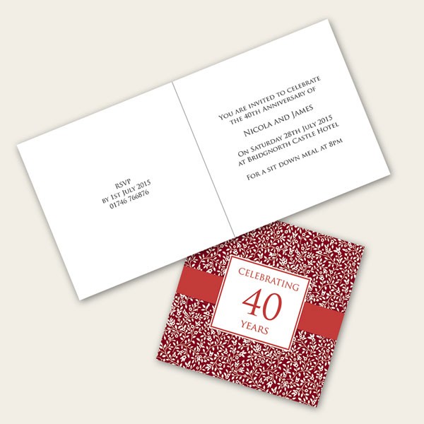 40th Wedding Anniversary Invitations - Delicate Pattern