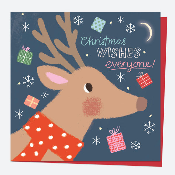Christmas Card - Delivering Presents - Rudolph - Christmas Wishes Everyone