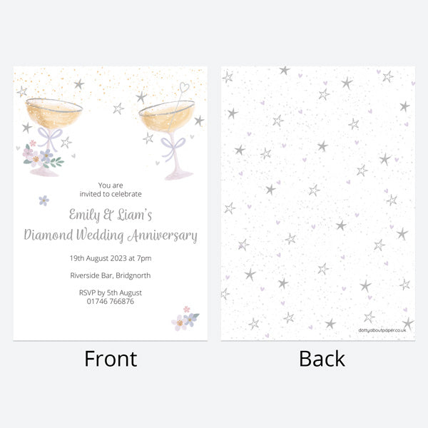 60th Wedding Anniversary Invitations - Champagne Bubbles - Pack of 10