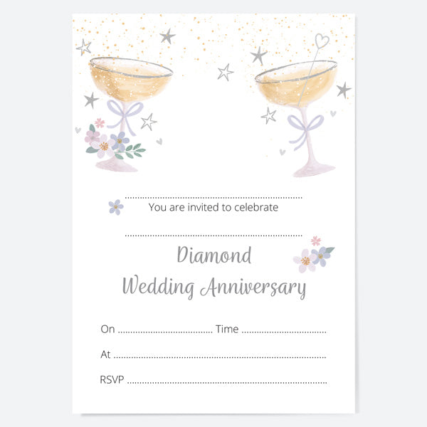 60th Wedding Anniversary Invitations - Champagne Bubbles - Pack of 10