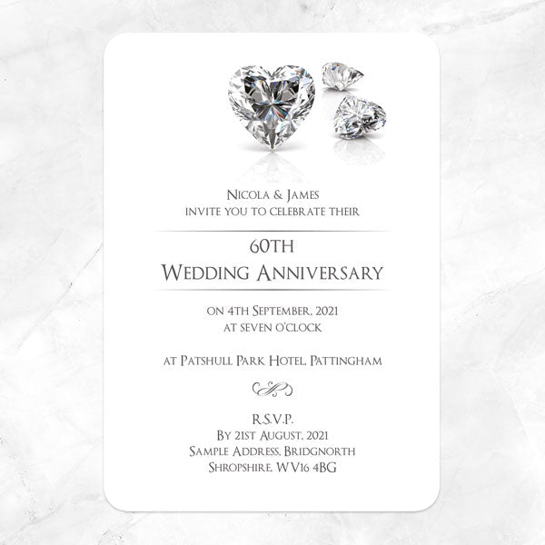 60th Wedding Anniversary Invitations - Diamond Heart