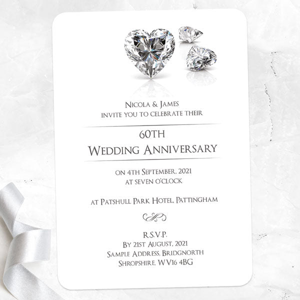 60th Wedding Anniversary Invitations - Diamond Heart