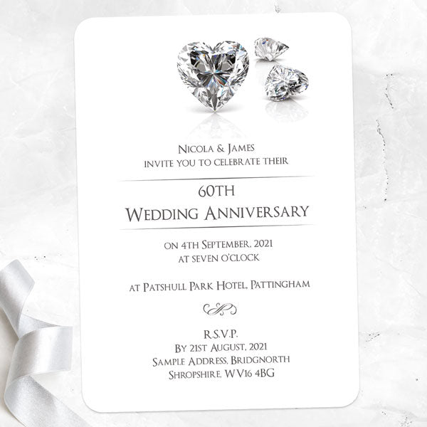 60th Wedding Anniversary Invitations - Diamond Heart