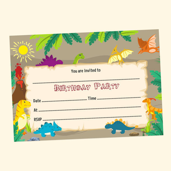 Kids Birthday Invitations - Dinosaur World - Pack of 10