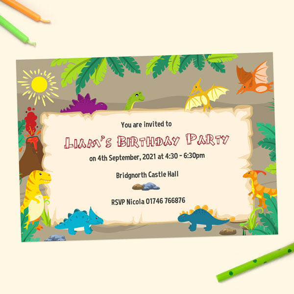 Kids Birthday Invitations - Dinosaur World - Pack of 10