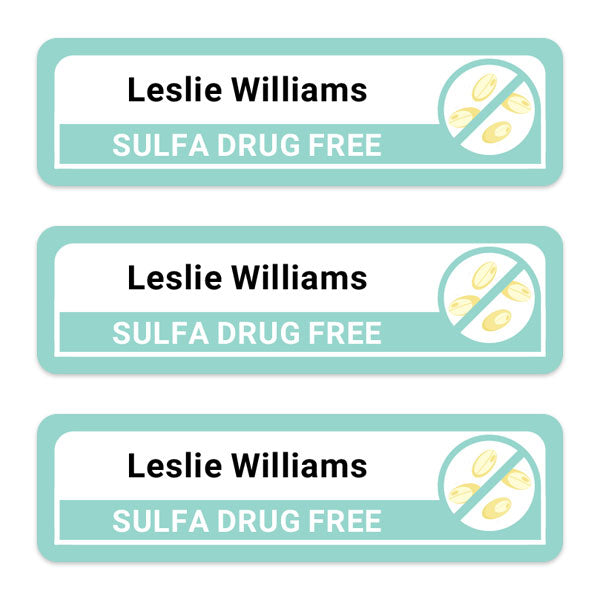 Care Home - Medium Personalised Stick On Waterproof (Equipment) Allergy Name Labels - Sulfa Drug - Pack of 36