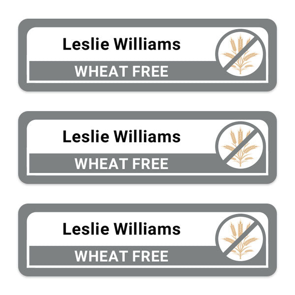 Care Home - Medium Personalised Stick On Waterproof (Equipment) Allergy Name Labels - Wheat - Pack of 36