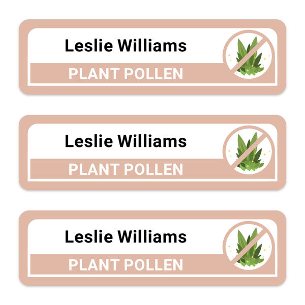 Care Home - Medium Personalised Stick On Waterproof (Equipment) Allergy Name Labels - Plant Pollen - Pack of 36