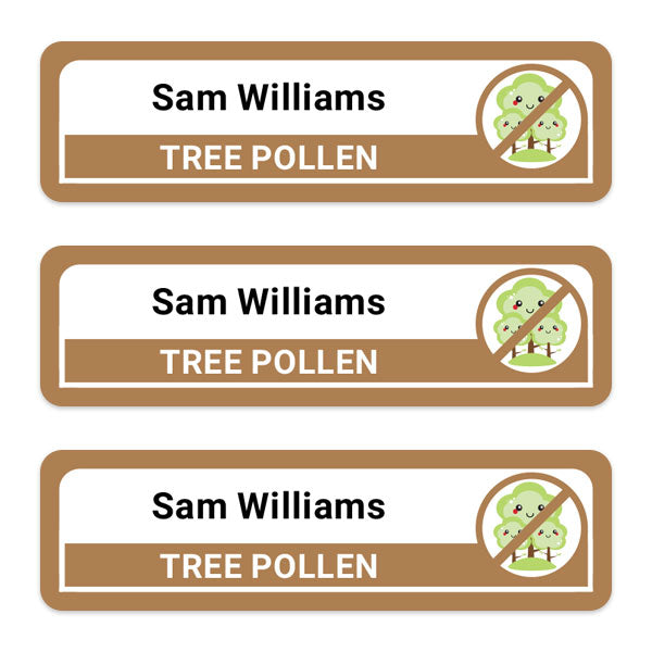 Medium Personalised Stick On Waterproof (Equipment) Allergy Name Labels - Tree Pollen - Pack of 36