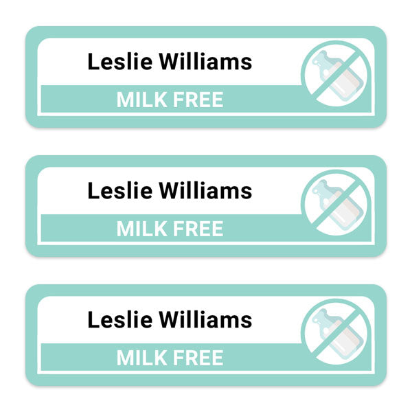 Care Home - Medium Personalised Stick On Waterproof (Equipment) Allergy Name Labels - Milk - Pack of 36