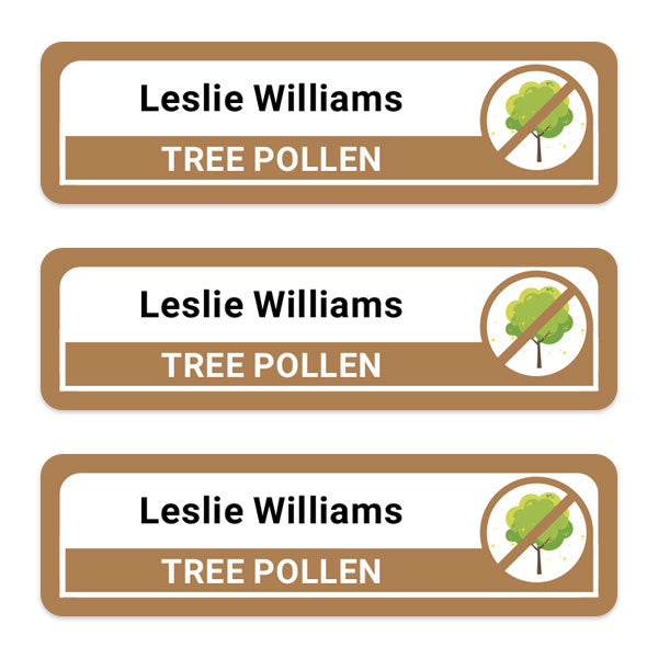 Care Home - Medium Personalised Stick On Waterproof (Equipment) Allergy Name Labels - Tree Pollen - Pack of 36
