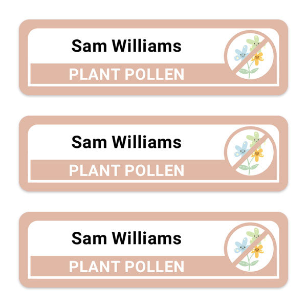 Medium Personalised Stick On Waterproof (Equipment) Allergy Name Labels - Plant Pollen - Pack of 36
