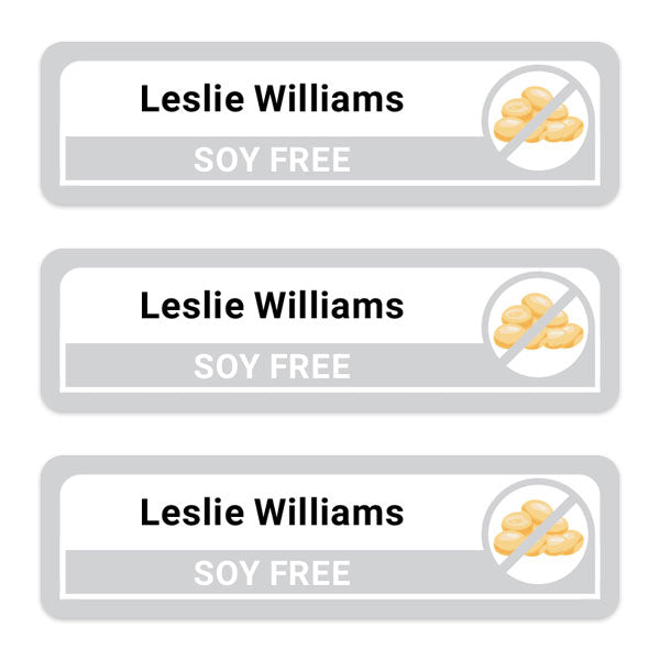 Care Home - Medium Personalised Stick On Waterproof (Equipment) Allergy Name Labels - Soy - Pack of 36