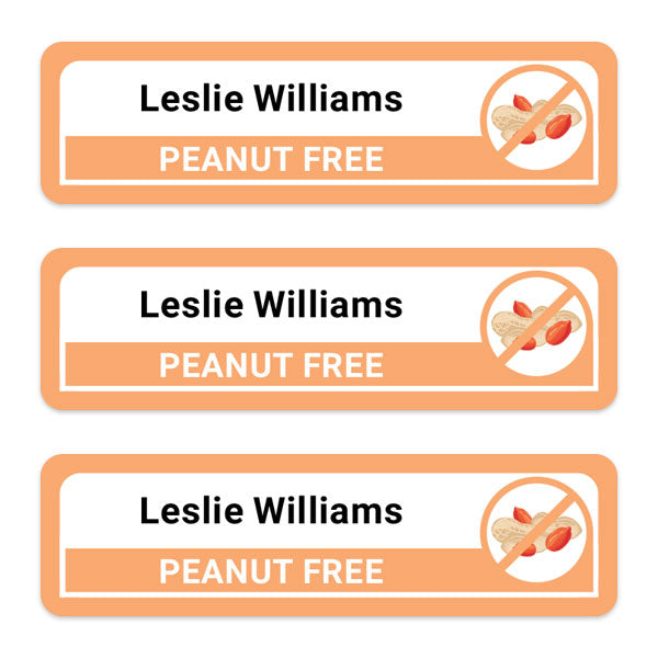 Care Home - Medium Personalised Stick On Waterproof (Equipment) Allergy Name Labels - Peanut - Pack of 36