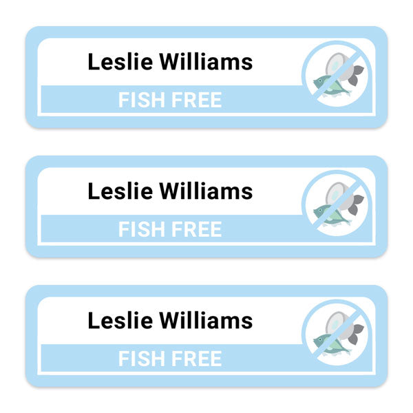 Care Home - Medium Personalised Stick On Waterproof (Equipment) Allergy Name Labels - Fish - Pack of 36