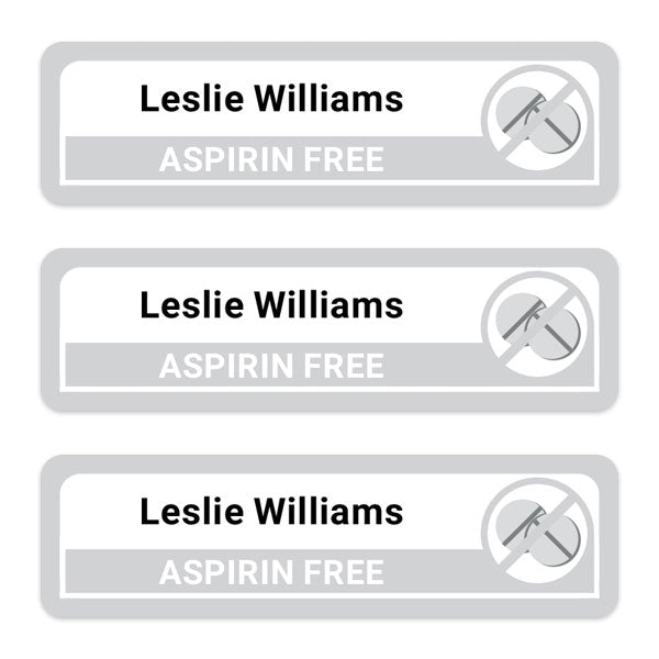 Care Home - Medium Personalised Stick On Waterproof (Equipment) Allergy Name Labels - Aspirin - Pack of 36