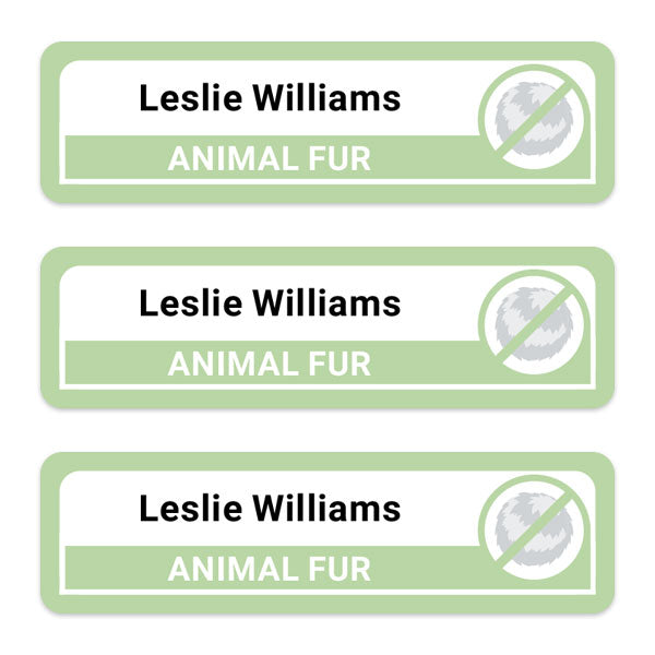 Care Home - Medium Personalised Stick On Waterproof (Equipment) Allergy Name Labels - Animal Fur - Pack of 36