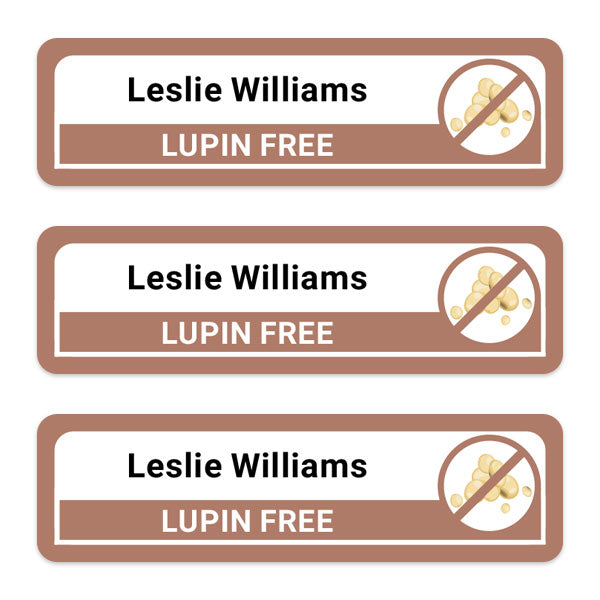 Care Home - Medium Personalised Stick On Waterproof (Equipment) Allergy Name Labels - Lupin - Pack of 36