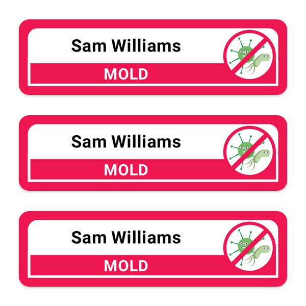 Medium Personalised Stick On Waterproof (Equipment) Allergy Name Labels - Mold - Pack of 36