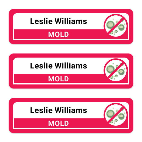 Care Home - Medium Personalised Stick On Waterproof (Equipment) Allergy Name Labels - Mold - Pack of 36