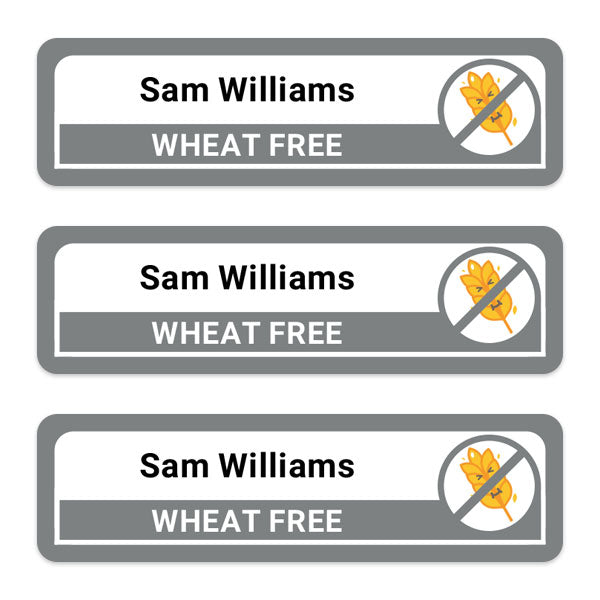Medium Personalised Stick On Waterproof (Equipment) Allergy Name Labels - Wheat - Pack of 36