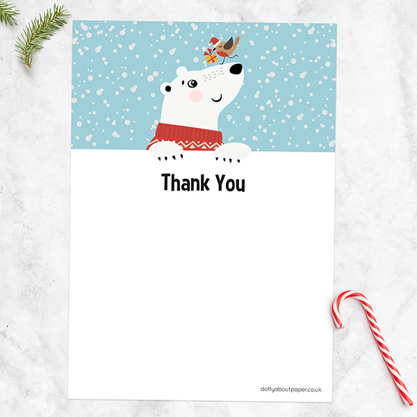 Polar Bear & Robin - Christmas Thank You Notelet - Pack of 20