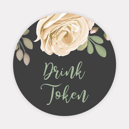 Black & Cream Roses - Drink Tokens - Pack of 30
