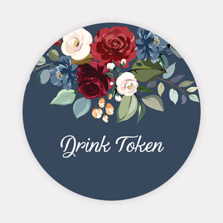 Navy Jewel Flowers - Drink Tokens - Pack of 30