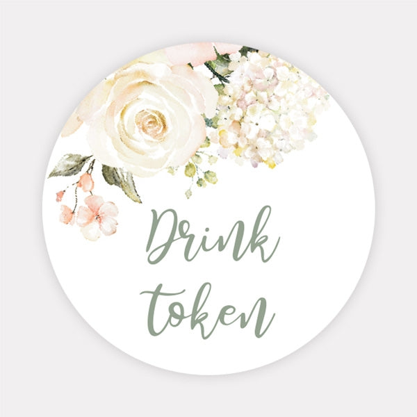 Pink & White Country Bouquet - Drink Tokens - Pack of 30