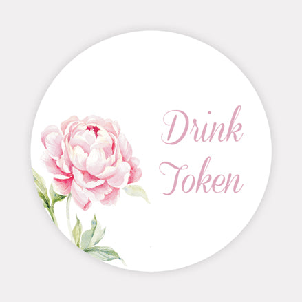 Pretty Pink Peony - Iridescent Drink Tokens - Pack of 30