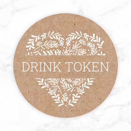 Rustic Heart - Drink Tokens - Pack of 30