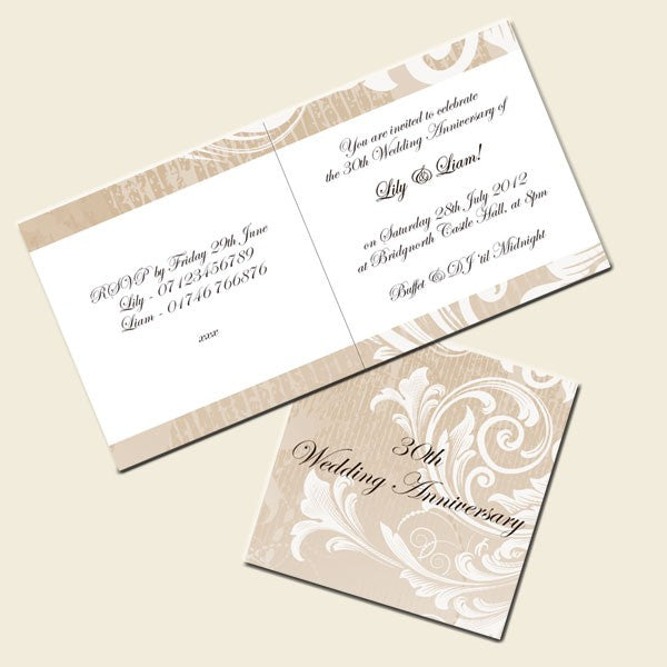 30th Wedding Anniversary Invitations - Eggshell White Swirls