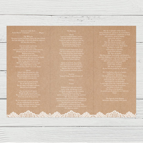 Elegant Lace Order Of Service Concertina