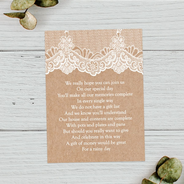 Elegant Lace Gift Poem Card