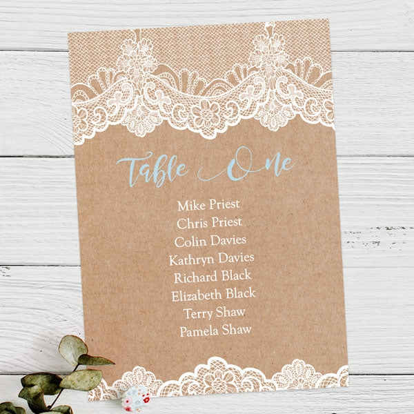 Elegant Lace - Table Plan Cards