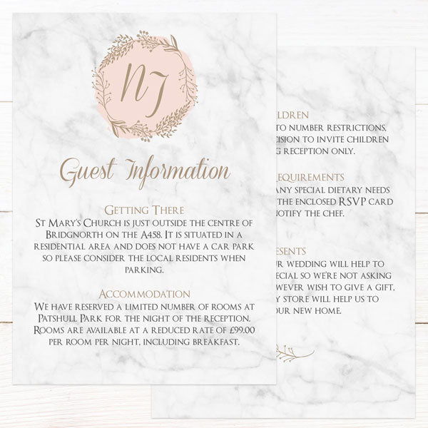 Elegant Marble Blush - Guest Information Card