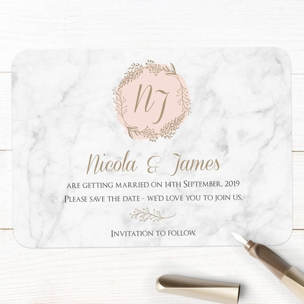 Elegant Marble Blush Save the Date Cards