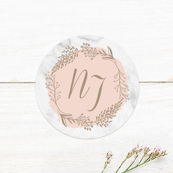 Elegant Marble Blush Wedding Stickers - Pack of 35