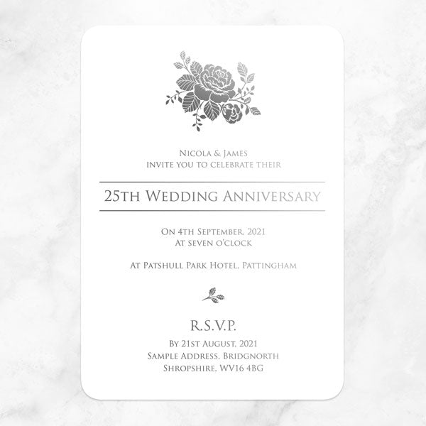 25th Foil Wedding Anniversary Invitations - Elegant Rose