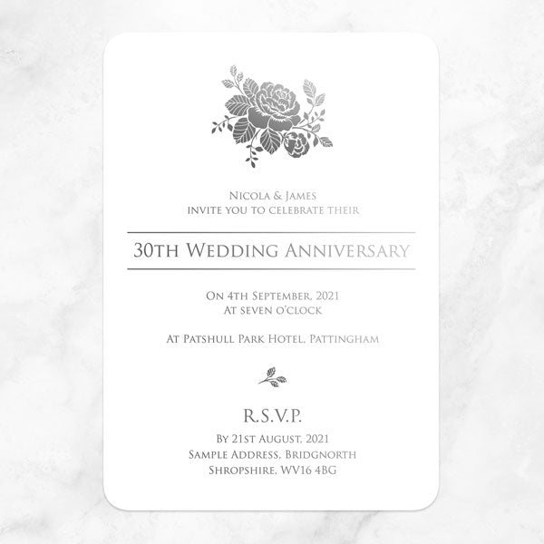 30th Foil Wedding Anniversary Invitations - Elegant Rose