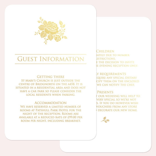 Elegant Rose - Foil Guest Information Card