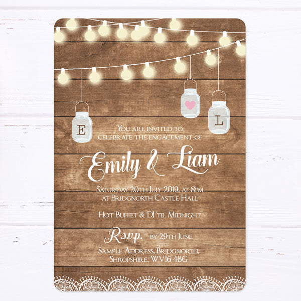 Engagement Party Invitations - Rustic Wood & Mason Jars