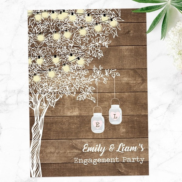 Engagement Party Invitations - Rustic Festoon Lights & Mason Jars