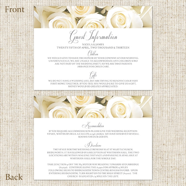 English Roses Guest Information Card
