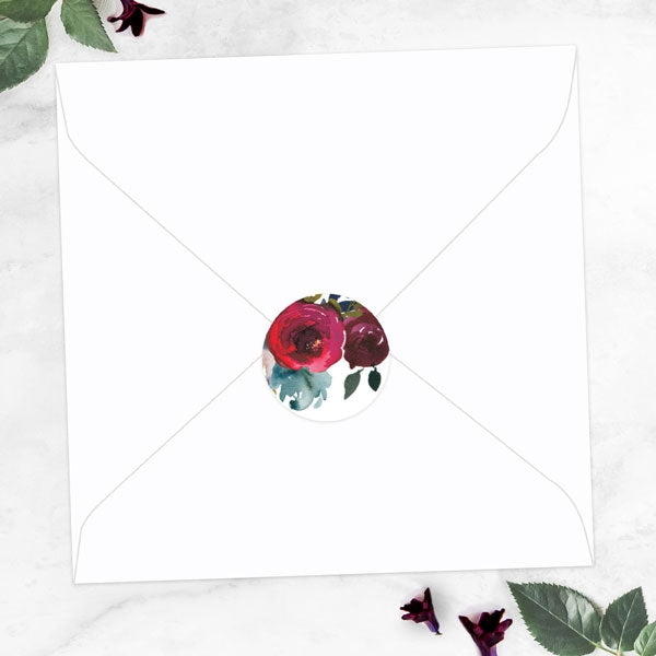 Boho Burgundy Flowers Envelope Seal - Pack of 70